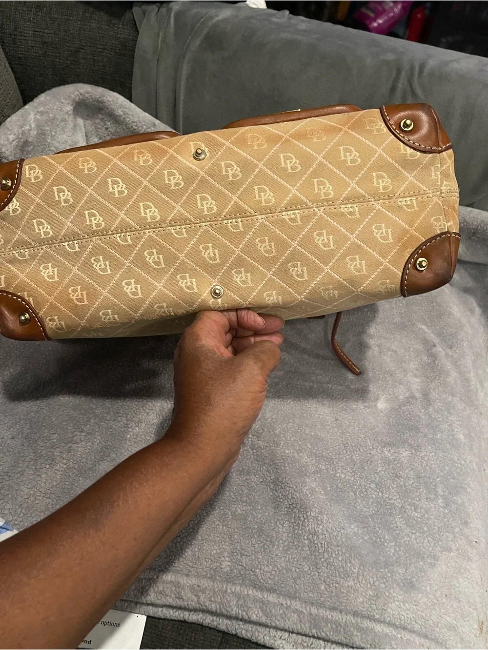 Vintage Dooney & Bourke Tan Canvas with Brown Leather Trim Satchel